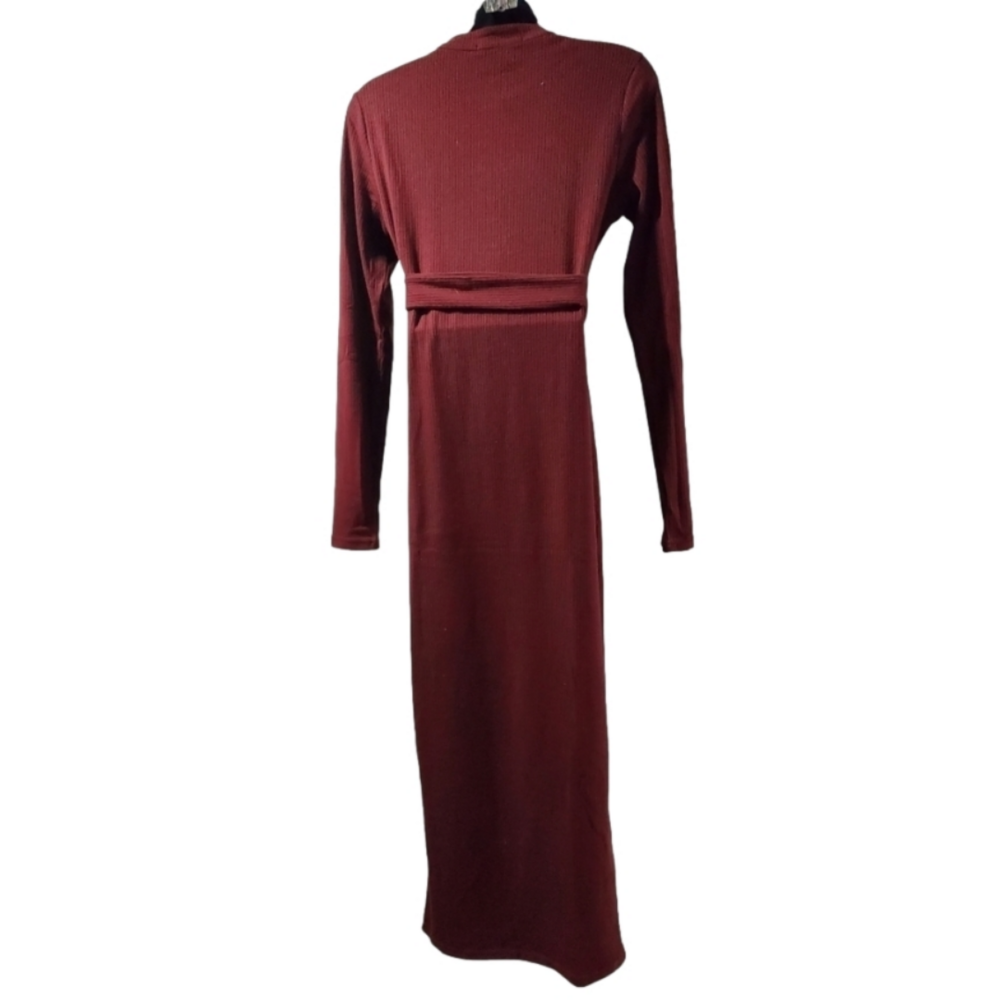 Rebdols Wine Red Belted Midi Dress  Large - Picture 2 of 6